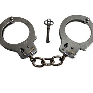 Vintage Metal Toy Police Law Enforcement Military Cops Working HANDCUFFS & Key